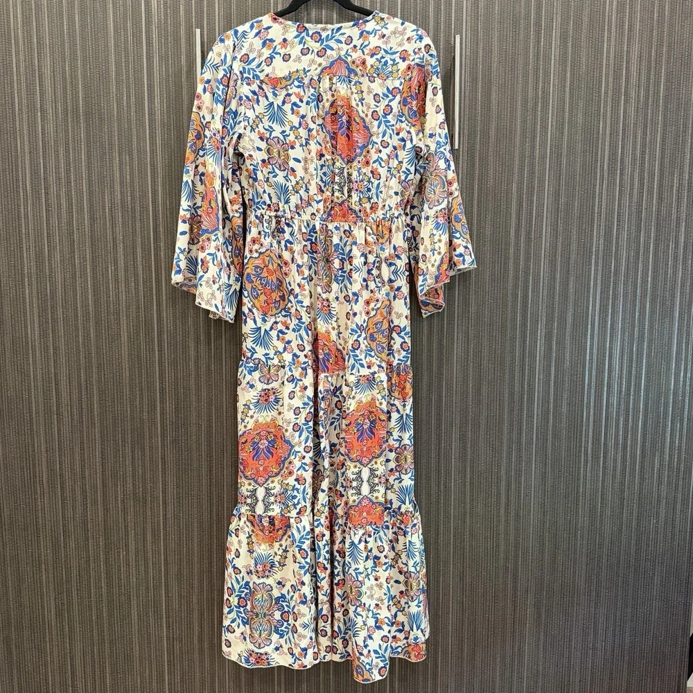 BOEMO Anthropologie Maxi Dress Bohemian Cottagecore‎ Floral Paisley Size Large - Picture 5 of 12